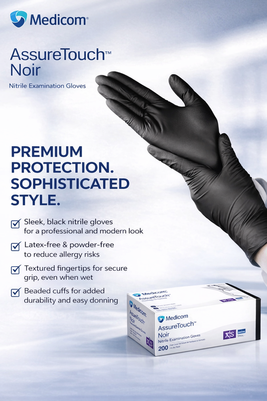 Gloves - Nitrile, Powder Free, Black (200 / BOX) - Extra Small -Large (2.4mil/ 3.5g)